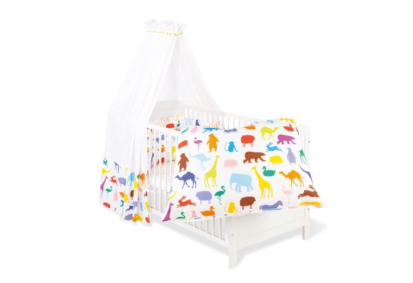Textile Ausstattung für Kinderbetten 'Happy Zoo', 4-tlg., weiß / bunt