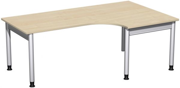 PC-Schreibtisch rechts, höhenverstellbar, 200x120cm, Ahorn / Silber