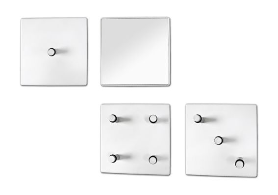 4er-Garderobenset, weiß, Metall, Spiegelglas, 15x6x15cm