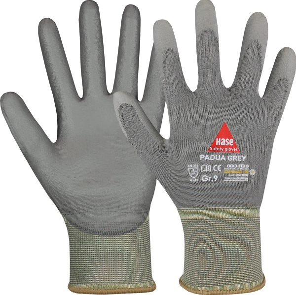 10 Paar - PADUA grey, 5 Finger -Sicherheitshandschuhe, Nylon / PU, waschbar