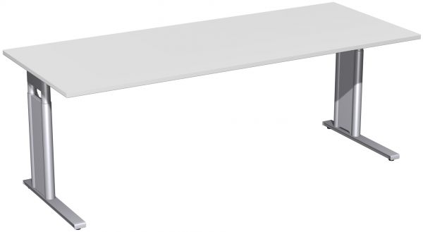 Schreibtisch, höhenverstellbar, 200x80cm, Lichtgrau / Silber
