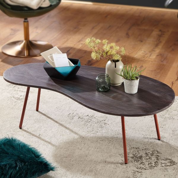 Design Couchtisch JAI 122x34,5x63 cm Akazie mit Metallbeinen Kupfer