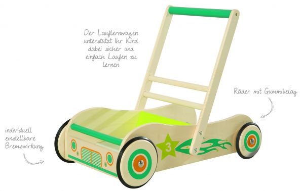 Lauflernwagen mit Bremse / Massivholz