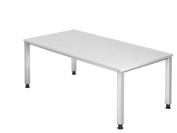 Schreibtisch QS2E 4-Fuß eckig 200x100cm Weiß Gestellfarbe: Silber