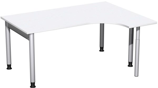 PC-Schreibtisch rechts, höhenverstellbar, 160x120cm, Weiß / Silber