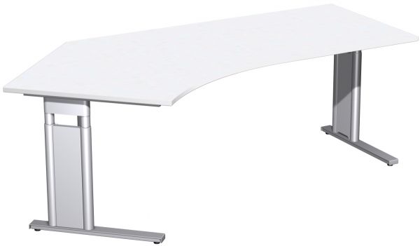 Schreibtisch 135° links, höhenverstellbar, 216x113cm, Weiß / Silber