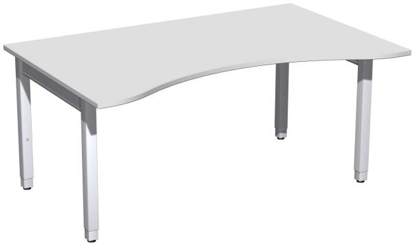 Schreibtisch Ergonomieform höhenverstellbar, 160x100x68-86cm, Lichtgrau / Silber