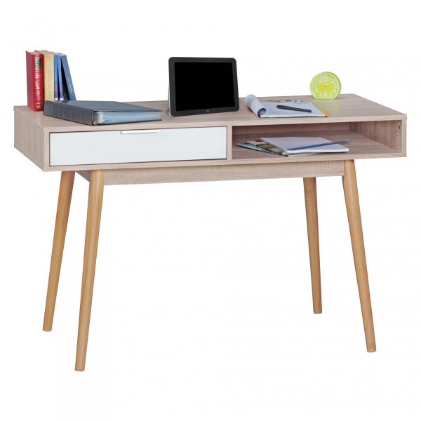 Schreibtisch mit Schublade und Ablagefach, Sonoma / Weiß