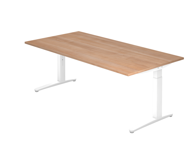 Schreibtisch C-Fuß 200x100cm Nussbaum Weiß