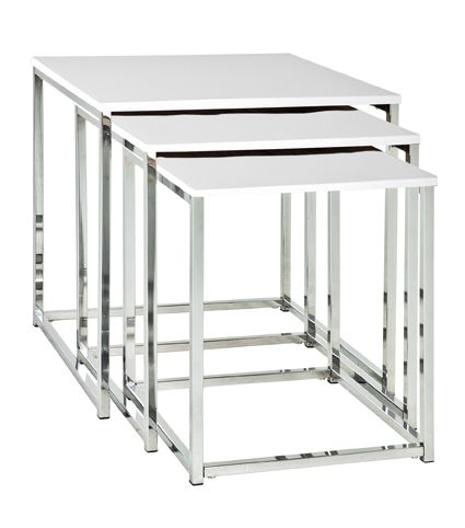 3-Satz-Tisch, Chrom - weiß, Stahl, MDF, 29/34/39x29/34/39x36/39/42cm