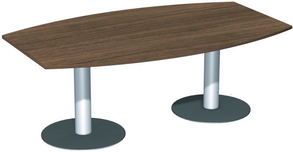 Konferenztisch Tellerfuß, Faßform, 200x80-120cm, Nussbaum