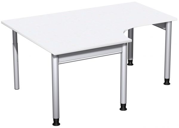 PC-Schreibtisch links, höhenverstellbar, 160x120cm, Weiß / Silber
