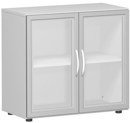 Flügeltürenschrank mit satinierten Glastüren im Holzrahmen, 80x42x75cm, Lichtgrau