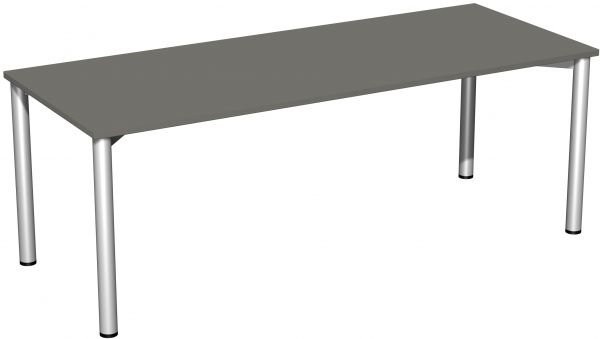 Konferenztisch Rundfuß, 200x80cm, Graphit Silber
