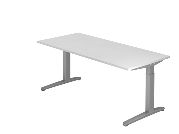 Schreibtisch, C-Fuß, 180x80cm, Weiß / Silber