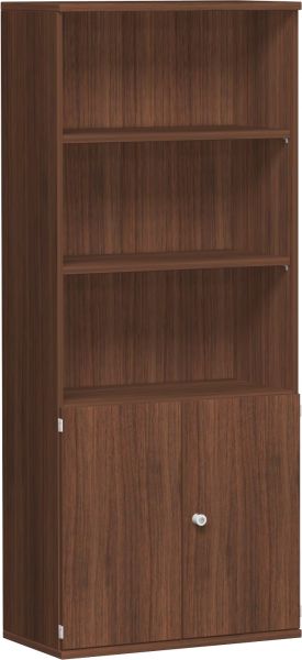 Modulschrank 1. + 2. OH Holztüren, 3. - 5. OH Regal, 80x42x192cm, Nussbaum