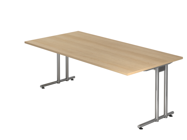 Schreibtisch NS2E C-Fuß 200x100cm Eiche Gestellfarbe: Chrom