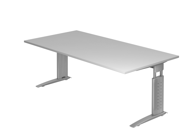 Schreibtisch US2E C-Fuß 200x100cm Grau Gestellfarbe: Silber