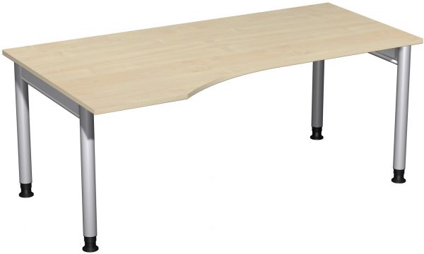 PC-Schreibtisch links, höhenverstellbar, 180x100cm, Ahorn / Silber