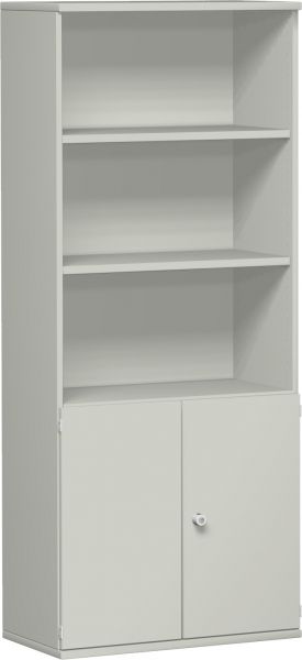 Modulschrank 1. + 2. OH Holztüren, 3. - 5. OH Regal, 80x42x192cm, Lichtgrau