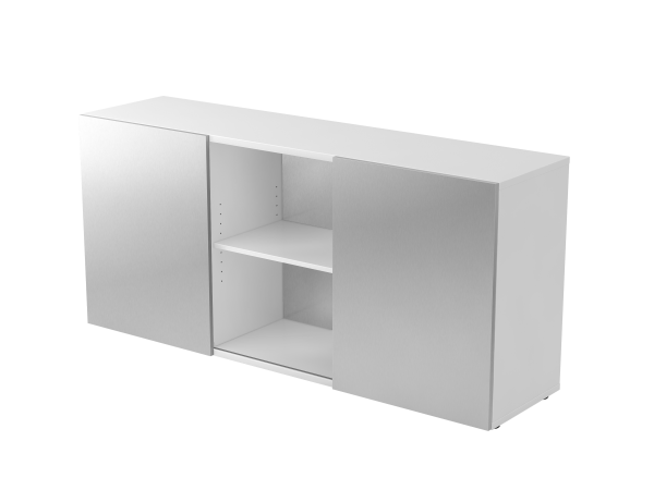 Sideboard 2 Ordnerhöhen, mit Schiebetüren, Weiß / Silber