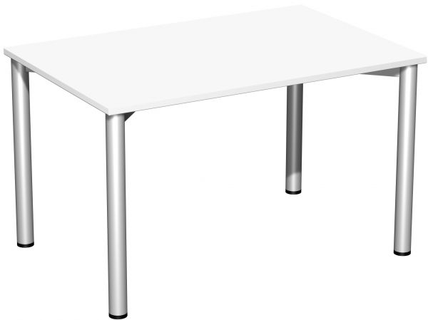 Konferenztisch 4 Fuß-Ru.rohrgestell, feste Höhe, Weiß Silber