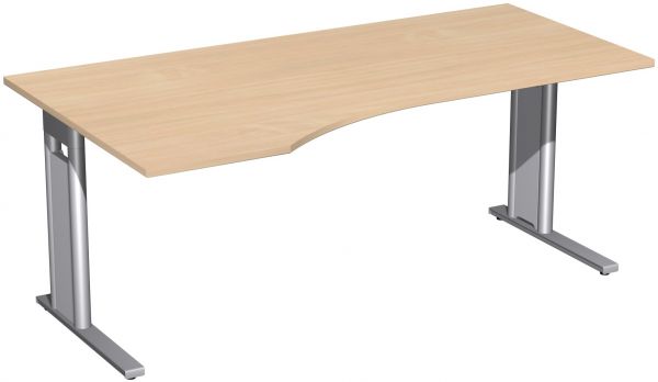 PC-Schreibtisch links, 180x100cm, Buche / Silber