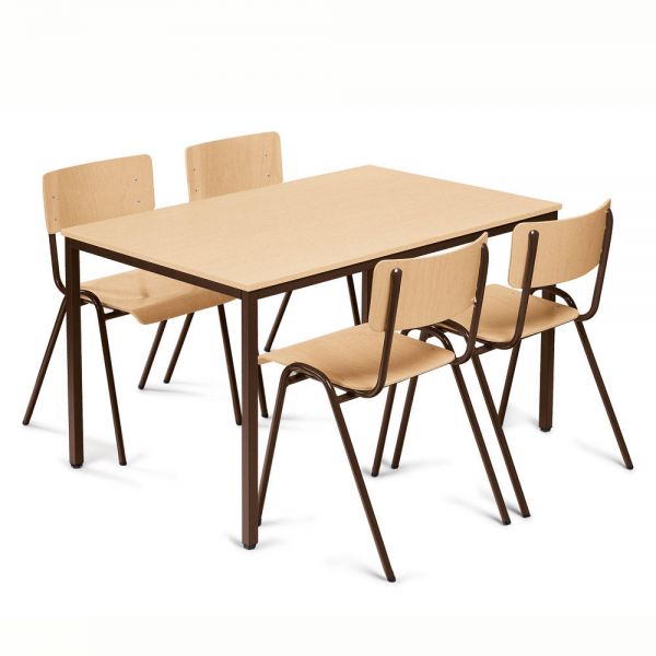 SET, 1 Tisch, 4 Stapelstühle Holz Tisch 120x80x72 cm