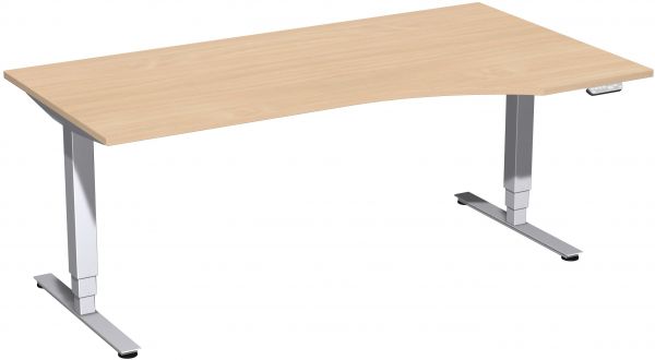 Elektro-Hubtisch rechts, höhenverstellbar, 180x100cm, Buche / Silber
