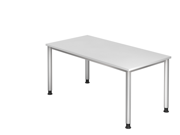 Schreibtisch HS16 4-Fuß rund 160x80cm Weiß Gestellfarbe: Silber