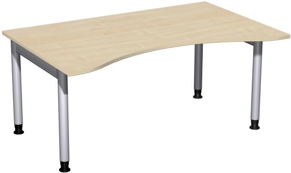 Schreibtisch, höhenverstellbar, 160x100cm, Ahorn / Silber