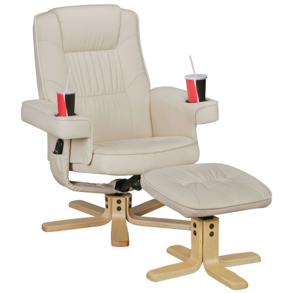 COMFORT DUO Fernsehsessel, TV-Sessel aus Kunstleder mit Getränkehalter, Beige