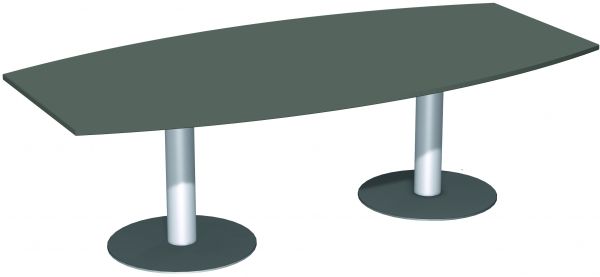 Konferenztisch Tellerfuß, Faßform, 240x80-120cm, Graphit
