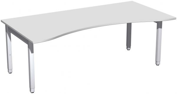 Schreibtisch Ergonomieform höhenverstellbar, 200x100x68-86cm, Lichtgrau / Silber