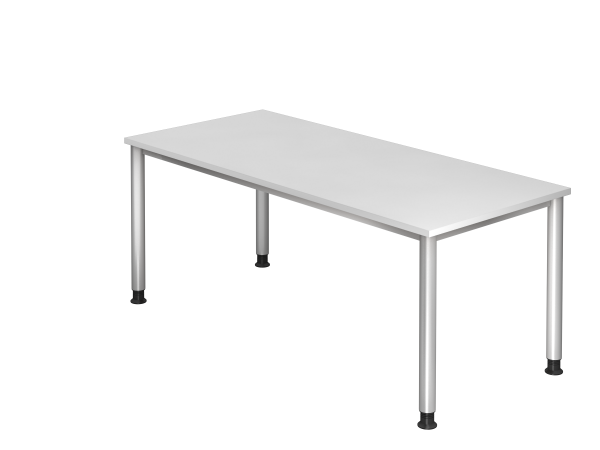 Schreibtisch HS19 4-Fuß rund 180x80cm Weiß Gestellfarbe: Silber