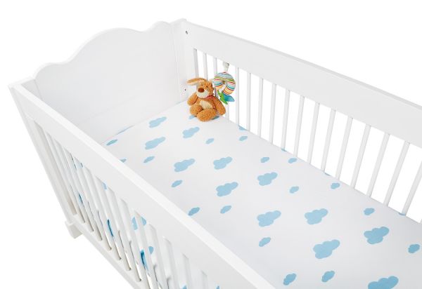 Spannbetttücher für Kinderbetten im Doppelpack 'Wölkchen', Jersey, hellblau / weiß