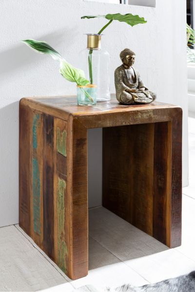 Beistelltisch KALKUTTA 45 x 40 x 55 cm Massiv-Holz Mango Recycling Shabby | Kleiner Wohnzimmertisch