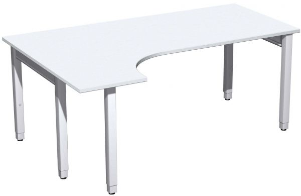 PC-Schreibtisch links höhenverstellbar, 180x120x68-86cm, Weiß / Silber