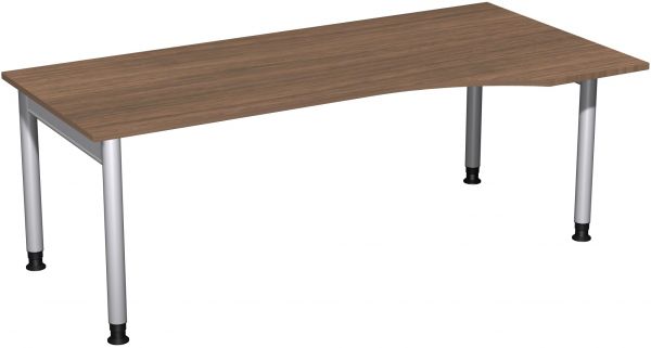 PC-Schreibtisch rechts, höhenverstellbar, 200x100cm, Nussbaum / Silber