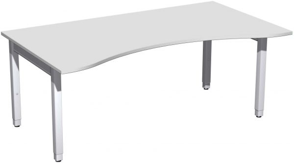 Schreibtisch Ergonomieform höhenverstellbar, 180x100x68-86cm, Lichtgrau / Silber