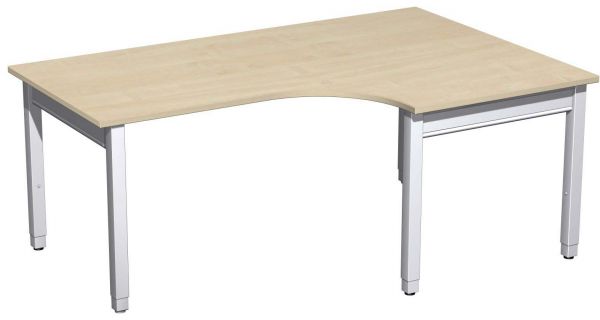 PC-Schreibtisch rechts höhenverstellbar, 180x120x68-86cm, Ahorn / Silber