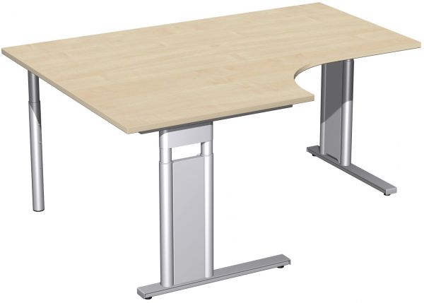 PC-Schreibtisch links, höhenverstellbar, 160x120cm, Ahorn / Silber