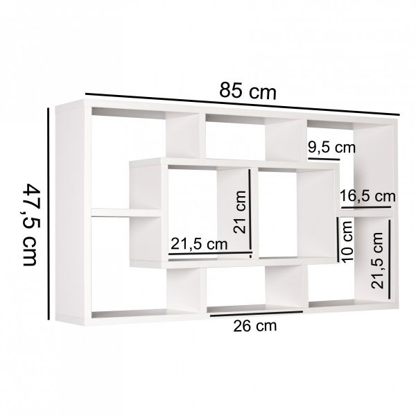 Wandregal Hängeregal ALEX, weiß, MDF-Holz, 85 x 47,5 x 16 cm