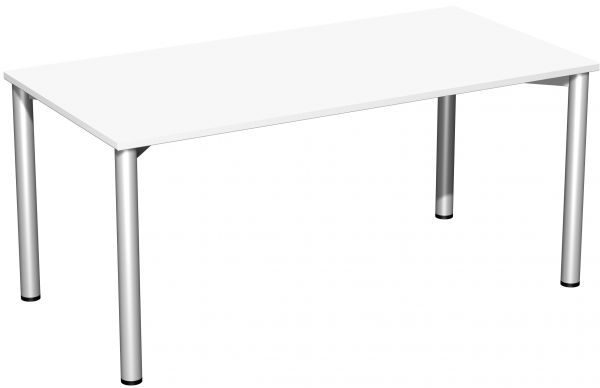 Konferenztisch 4 Fuß-Rundrohrgestell, feste Höhe, Weiß Silber