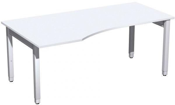 PC-Schreibtisch links höhenverstellbar, 180x100x68-86cm, Weiß / Silber