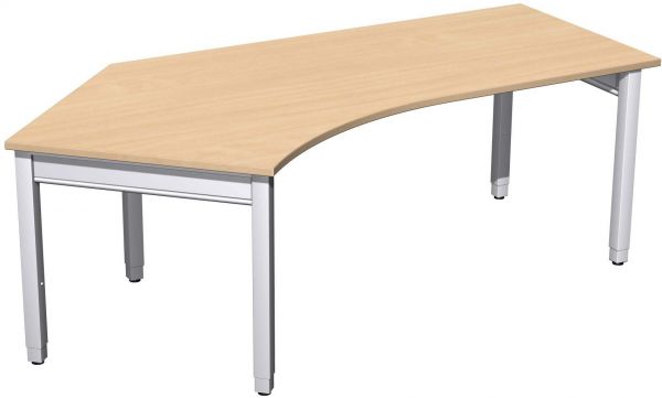 Schreibtisch 135° links höhenverstellbar, 217x113x68-86cm, Buche / Silber