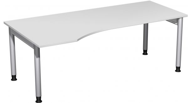 PC-Schreibtisch links, höhenverstellbar, 200x100cm, Lichtgrau / Silber