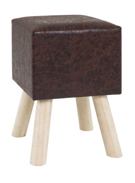 Hocker, dunkelbraun, Massivholz, PU, 30x30x45cm