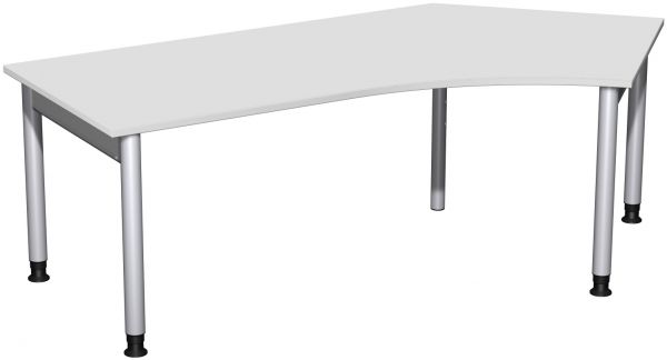 Schreibtisch 135° rechts, höhenverstellbar, 216x113cm, Lichtgrau / Silber