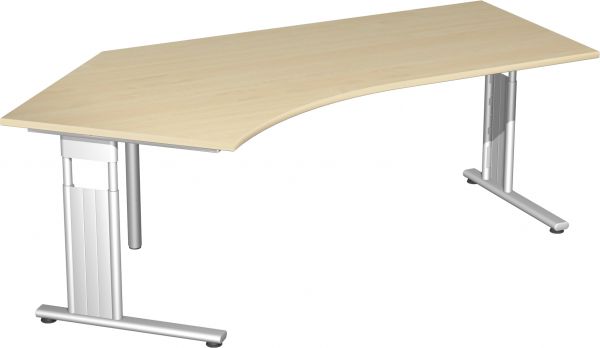 Schreibtisch 135° links, 216,6x113cm, Ahorn / Silber